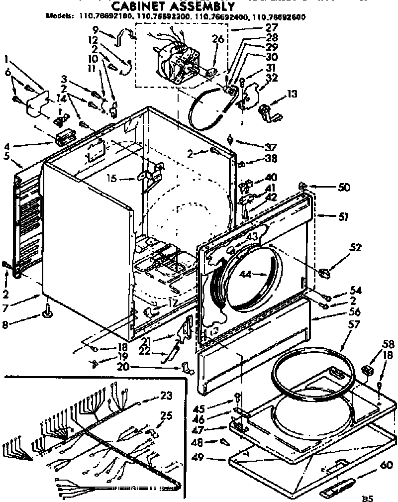 Kenmore 11076692200 cabinet assembly diagram
