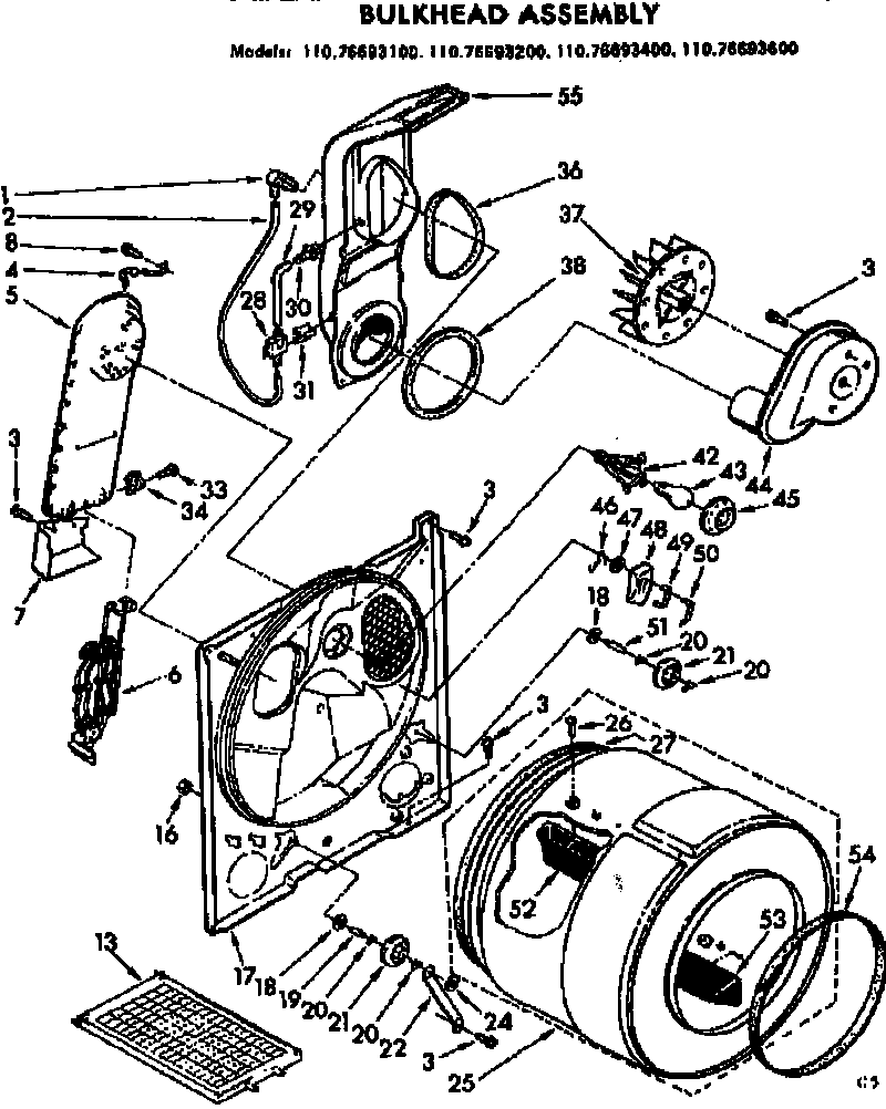 Kenmore 11076693100 bulkhead assembly diagram
