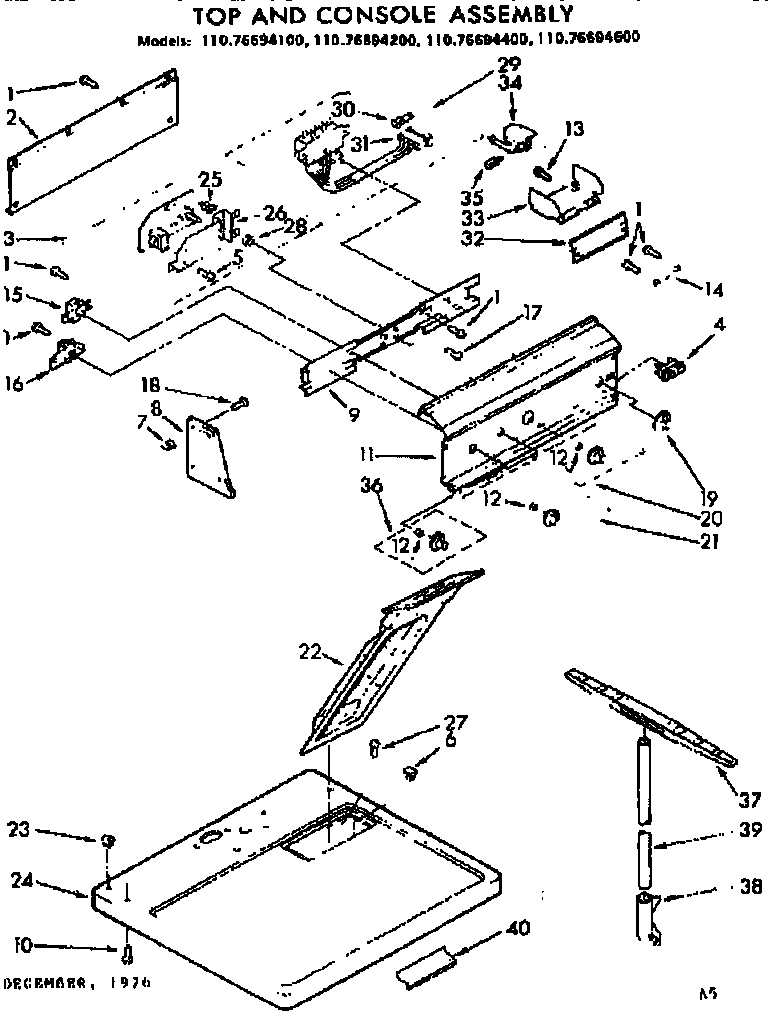 Kenmore 11076694100 top and console assembly diagram