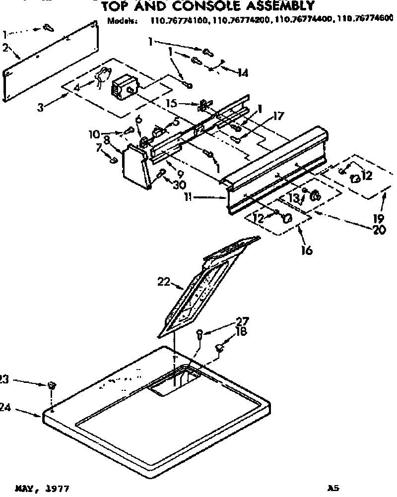Kenmore 11076774400 top and console assembly diagram