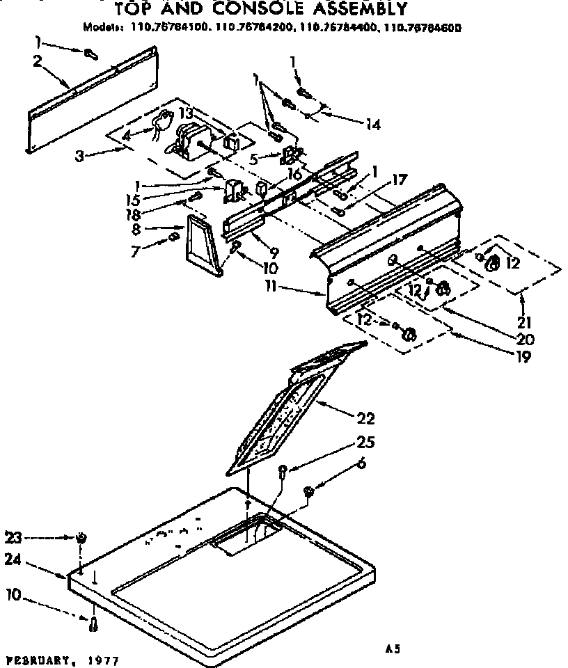 Kenmore 11076784400 top and console assembly diagram