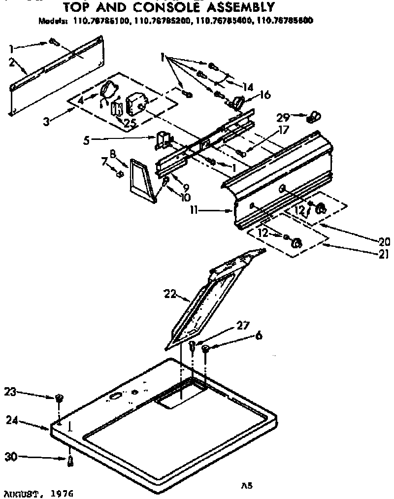 Kenmore 11076785200 top & console assembly diagram