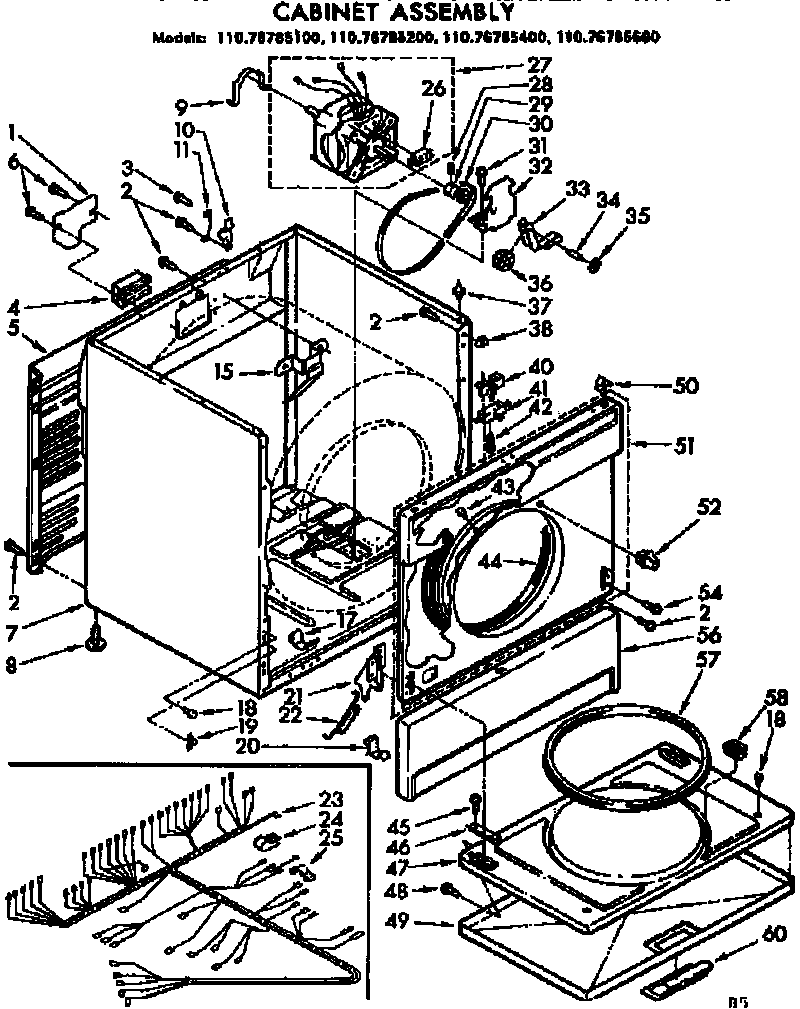Kenmore 11076785200 cabinet assembly diagram
