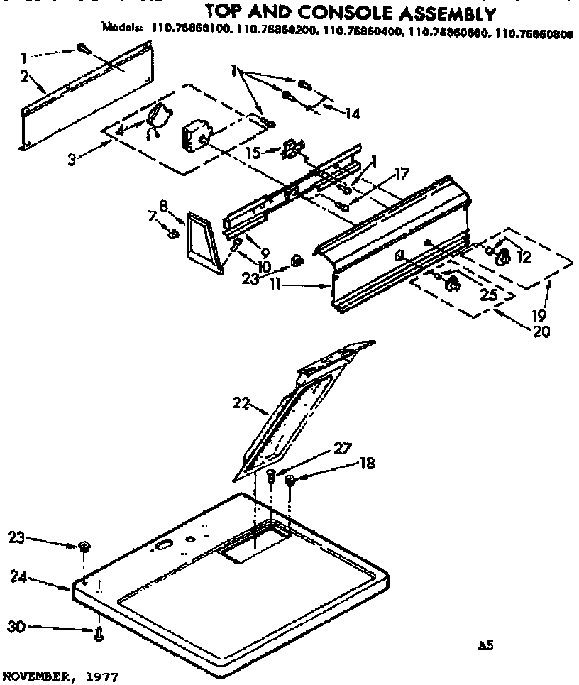 Kenmore 11076860400 top and console assembly diagram