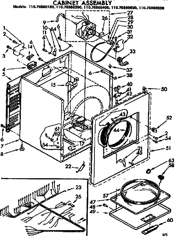 Kenmore 11076860400 cabinet assembly diagram
