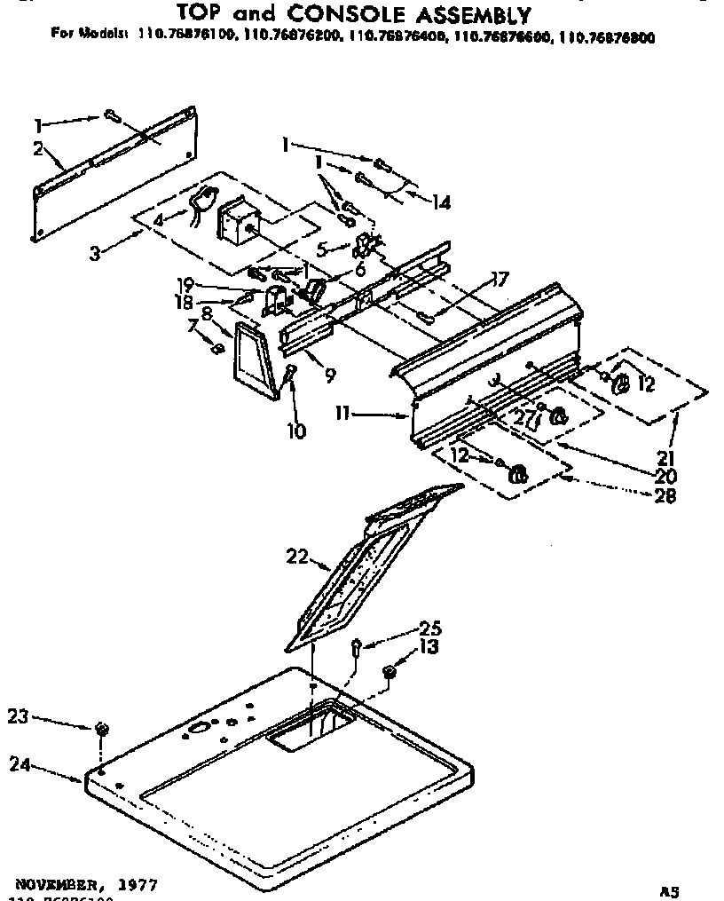 Kenmore 11076876600 top and console assembly diagram