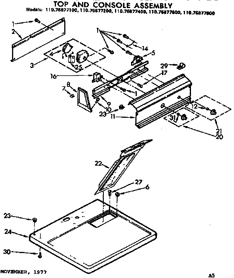 Kenmore 11076877200 top and console assembly diagram