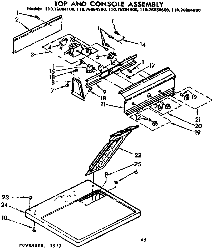 Kenmore 11076884600 top and console assembly diagram