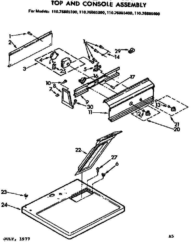 Kenmore 11076885100 top and console assembly diagram