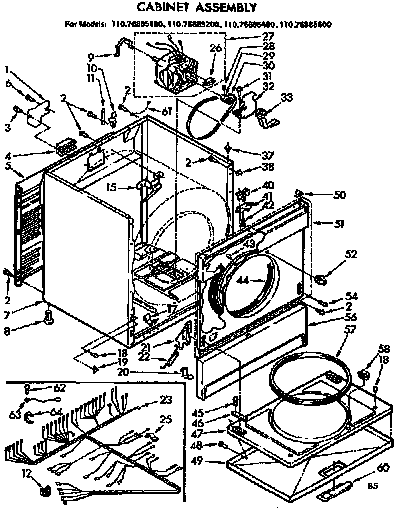 Kenmore 11076885100 cabinet assembly diagram