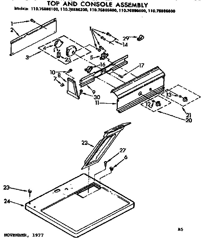 Kenmore 11076886400 top and console assembly diagram