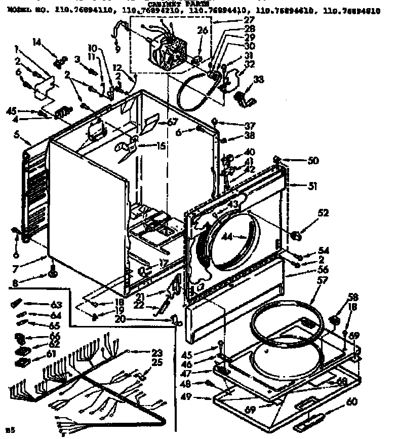 Kenmore 11076894610 cabinet parts diagram
