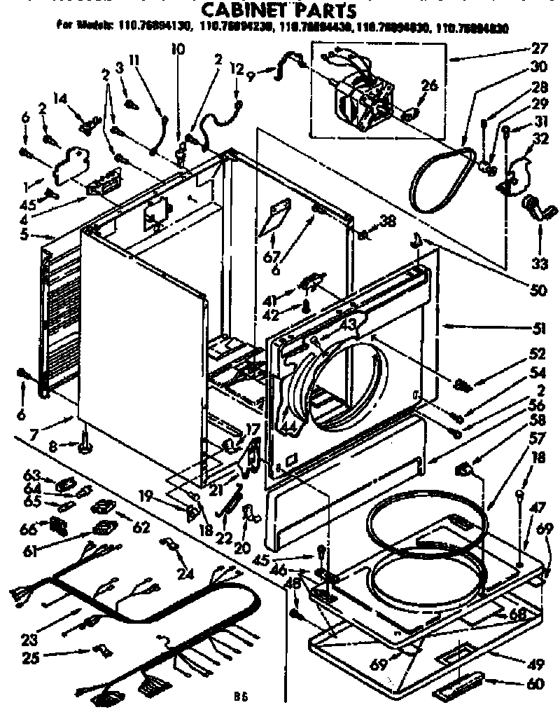 Kenmore 11076894430 cabinet parts diagram