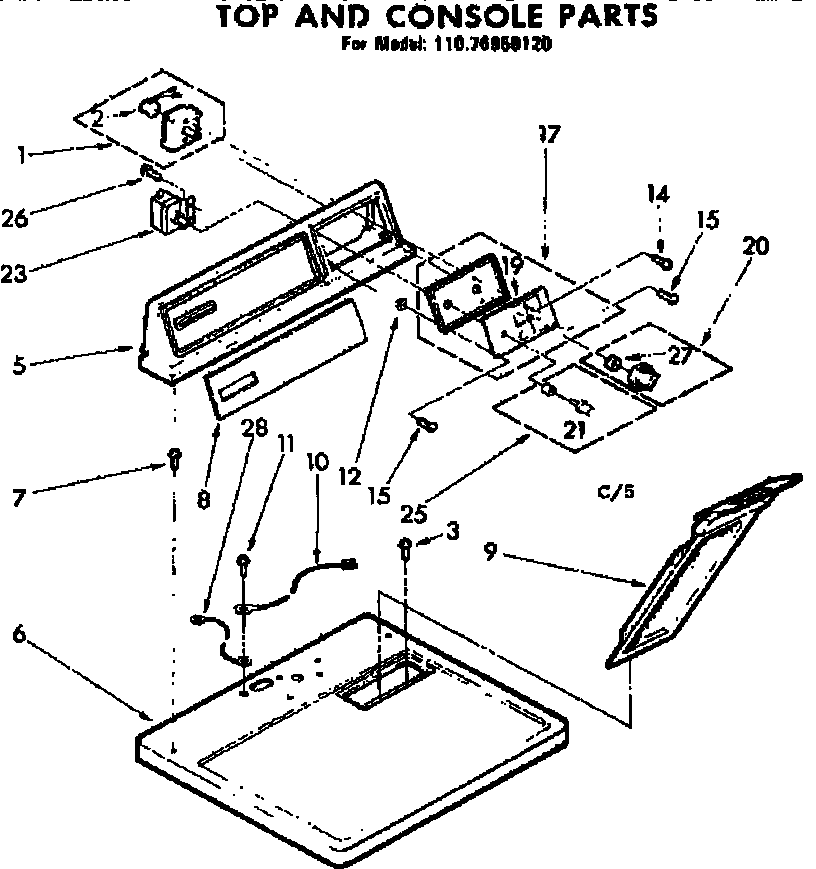 Kenmore 11076950120 top and console parts diagram