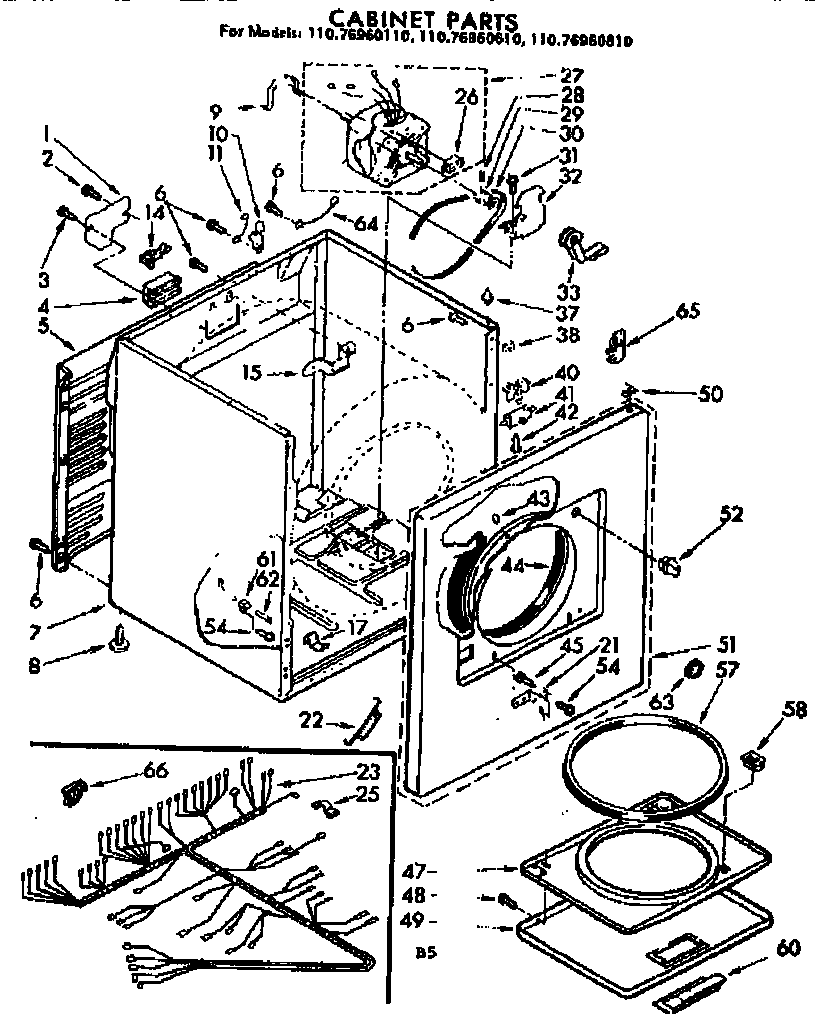 Kenmore 11076960610 cabinet parts diagram