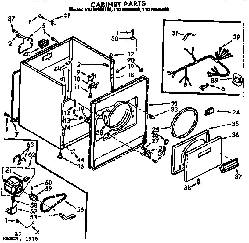 Kenmore 11076965800 cabinet parts diagram