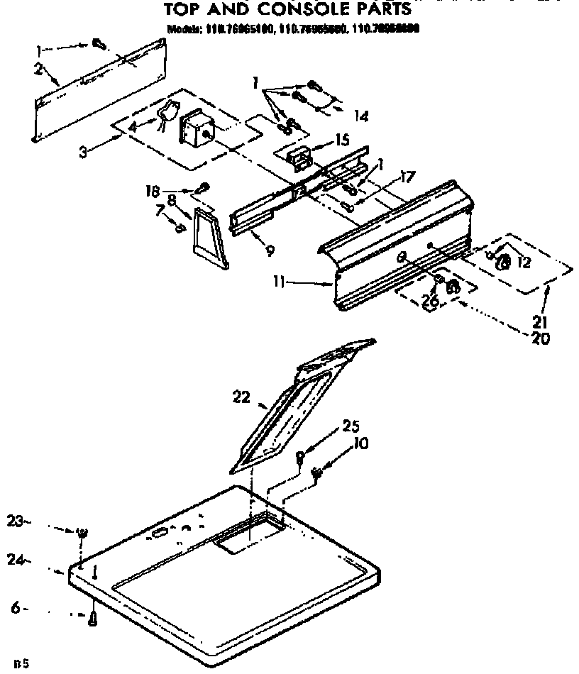 Kenmore 11076965800 top and console parts diagram