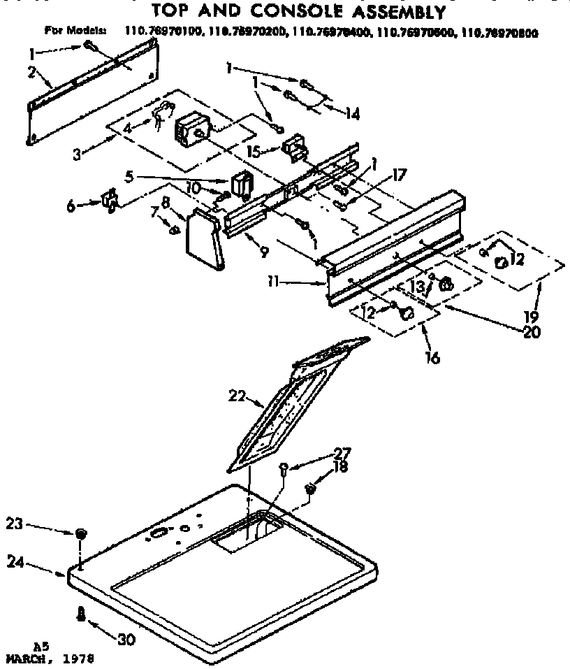 Kenmore 11076970200 top and console assembly diagram
