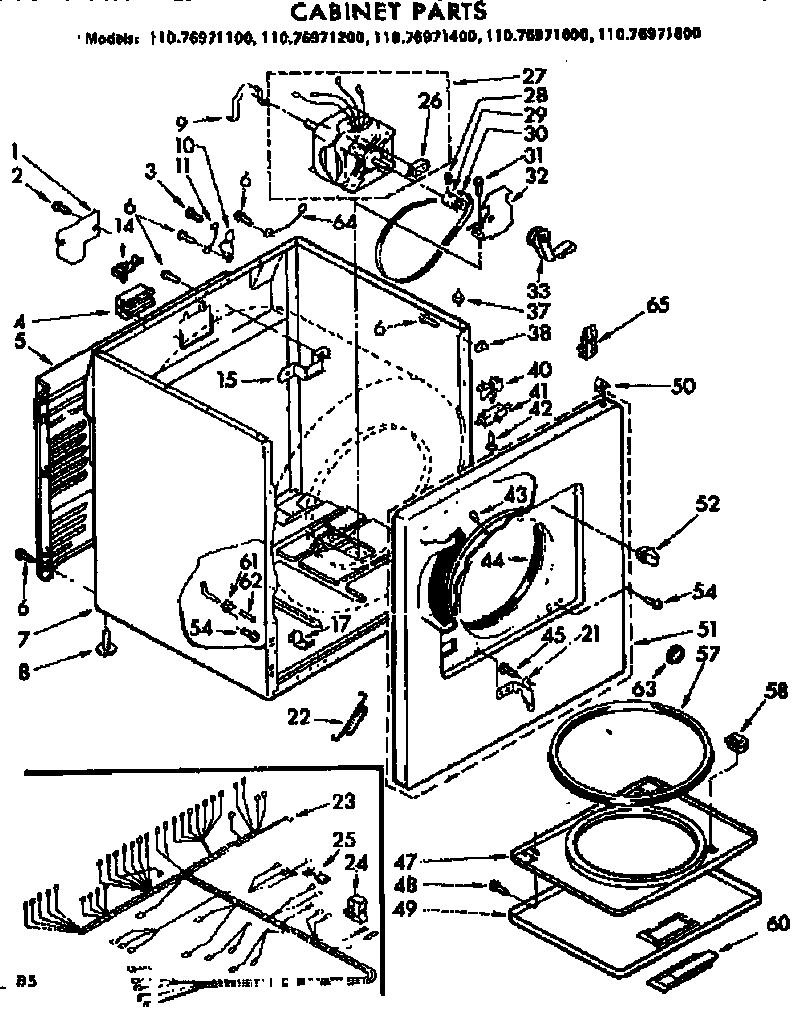 Kenmore 11076971400 cabinet parts diagram