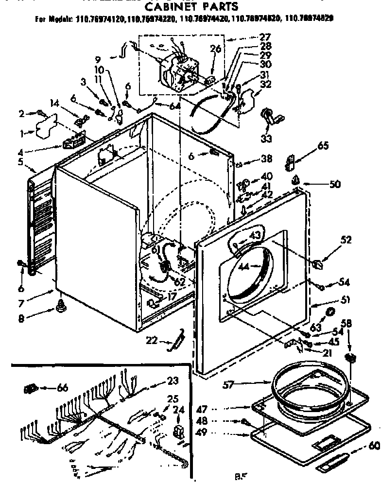 Kenmore 11076974820 cabinet parts diagram
