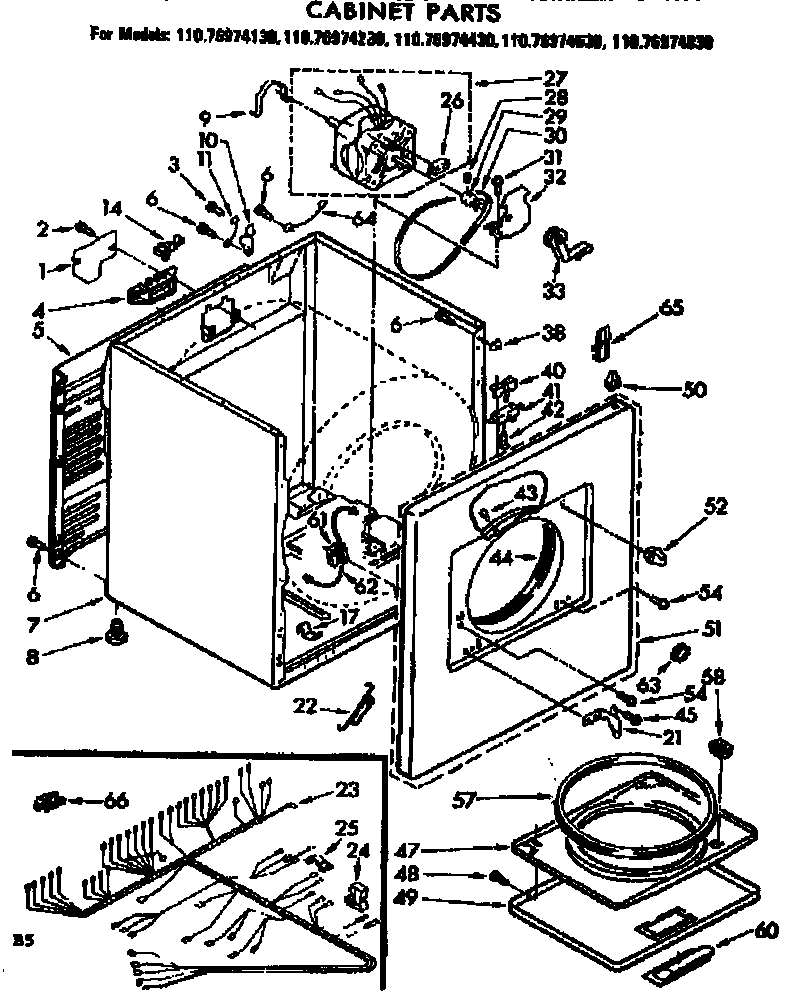 Kenmore 11076974230 cabinet parts diagram