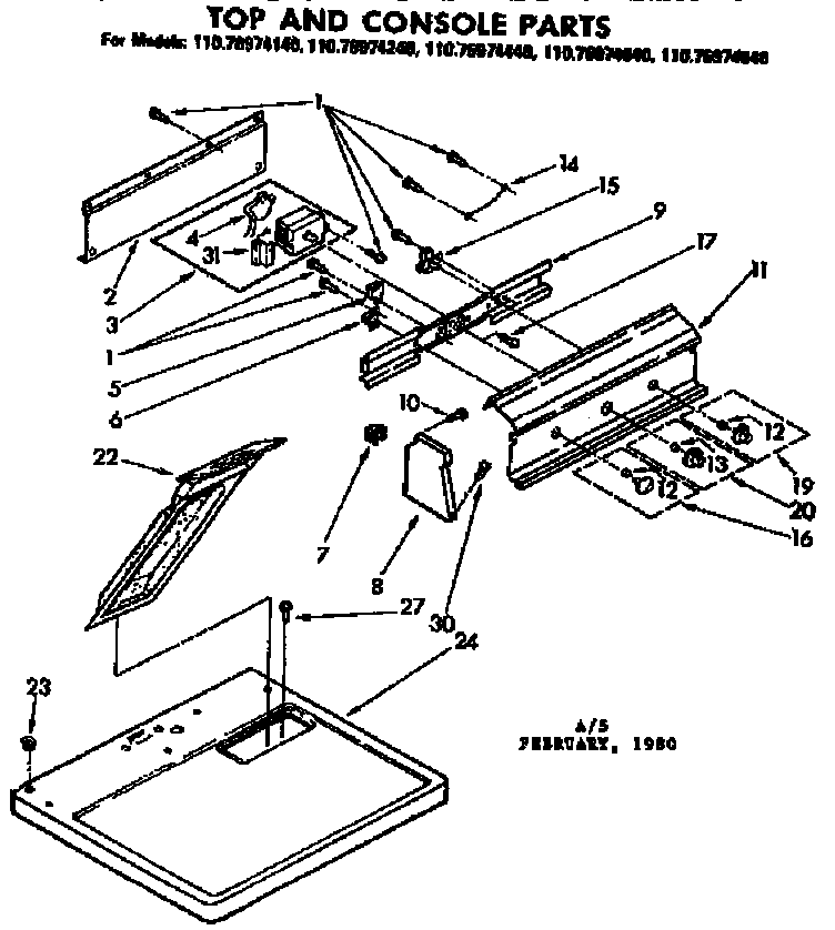 Kenmore 11076974840 top and console parts diagram
