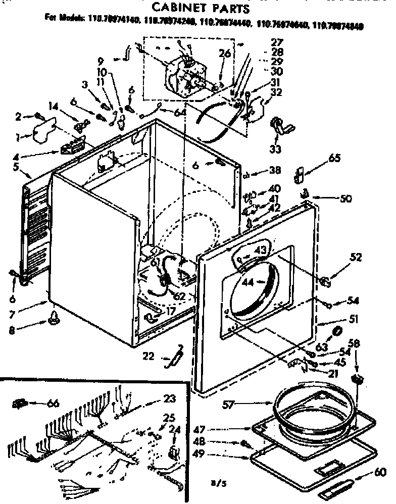 Kenmore 11076974840 cabinet parts diagram