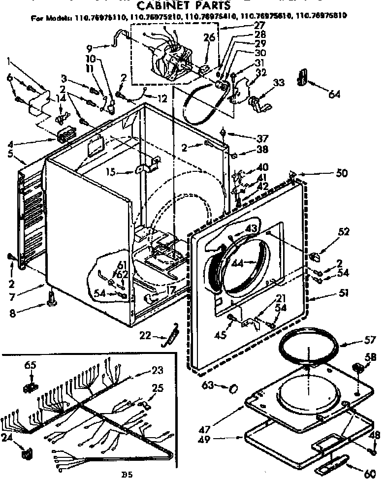 Kenmore 11076975610 cabinet parts diagram