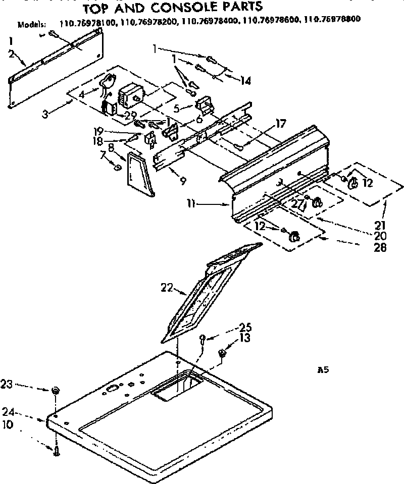Kenmore 11076978100 top and console parts diagram