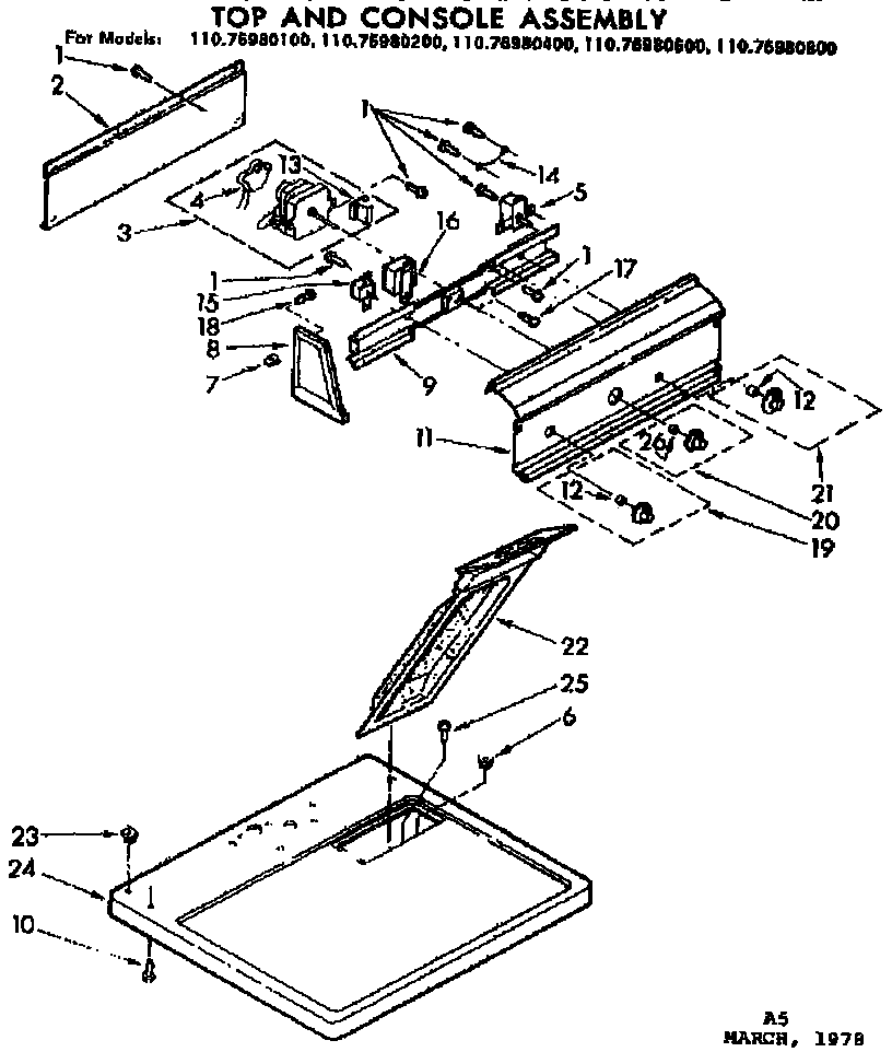 Kenmore 11076980400 top and console assembly diagram