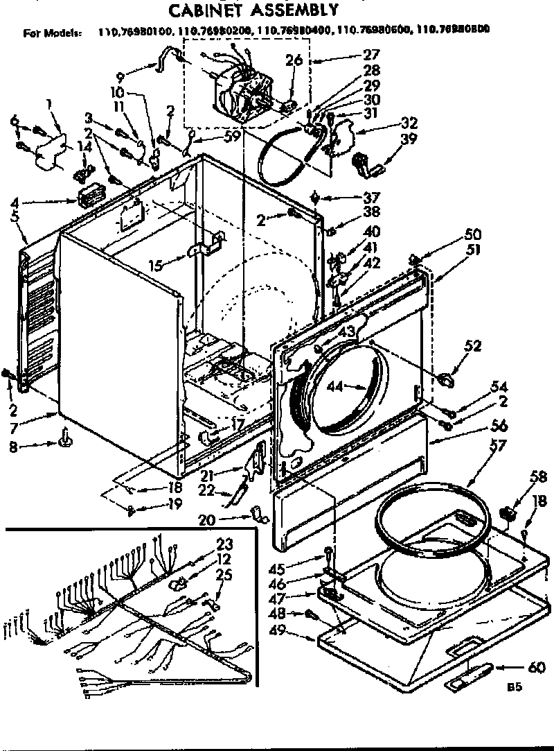 Kenmore 11076980400 cabinet assembly diagram