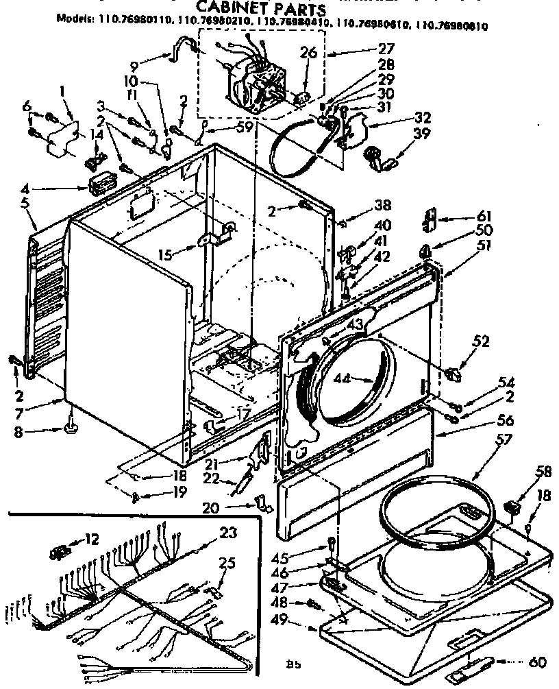 Kenmore 11076980810 cabinet parts diagram