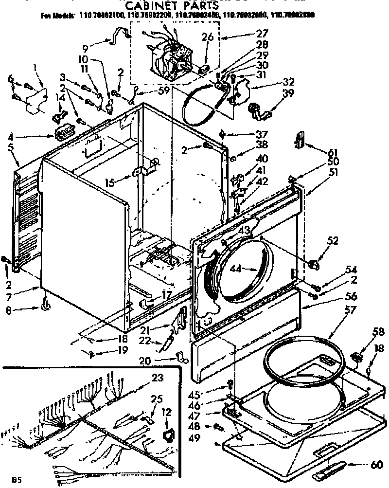 Kenmore 11076982100 cabinet parts diagram