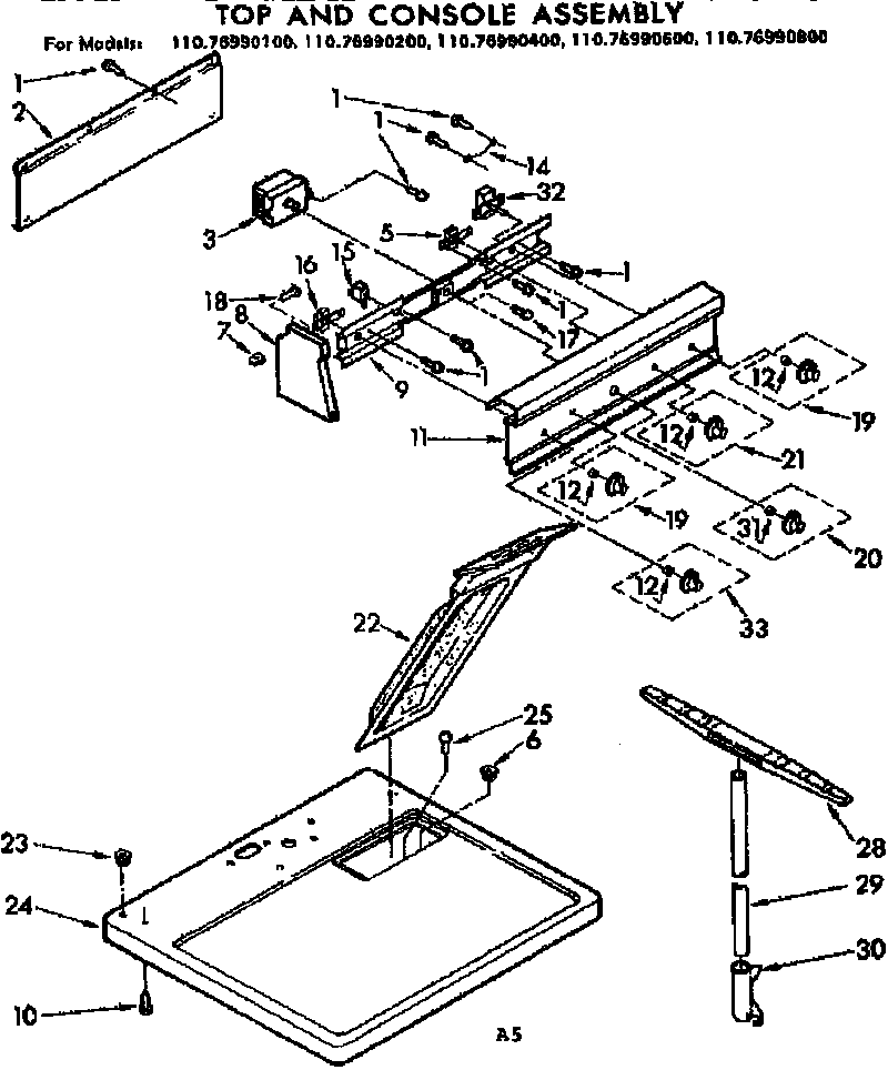 Kenmore 11076990400 top and console assembly diagram