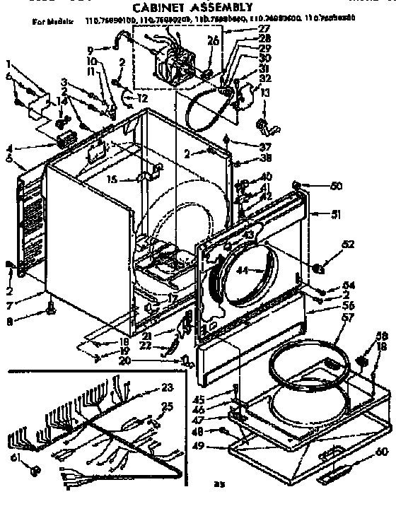 Kenmore 11076990400 cabinet assebmly diagram