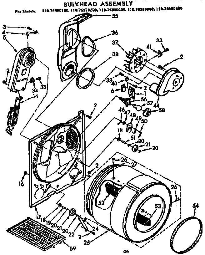 Kenmore 11076990400 bulkhead assembly diagram