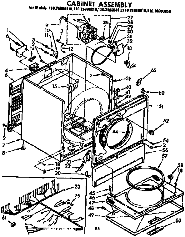 Kenmore 11076990410 cabinet assembly diagram