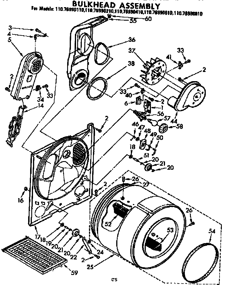 Kenmore 11076990410 bulkhead assembly diagram