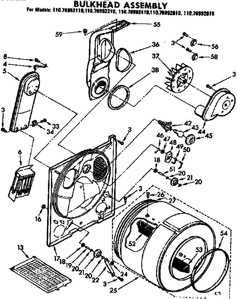 Kenmore 11076992210 bulkhead assembly diagram