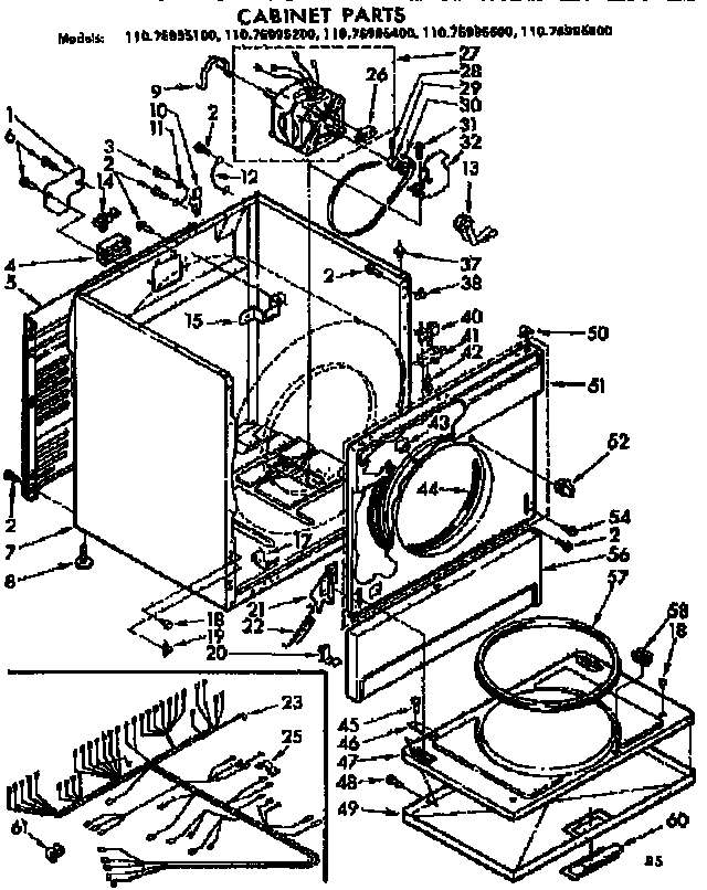 Kenmore 11076995400 cabinet parts diagram