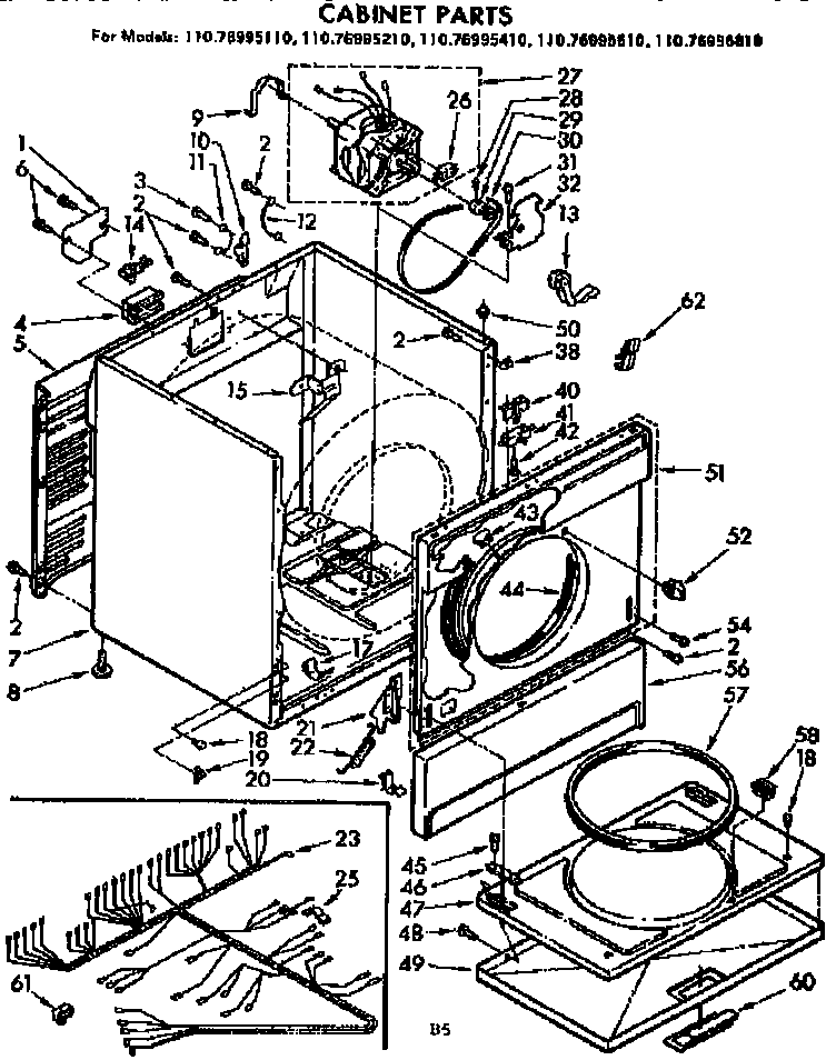 Kenmore 11076995810 cabinet parts diagram
