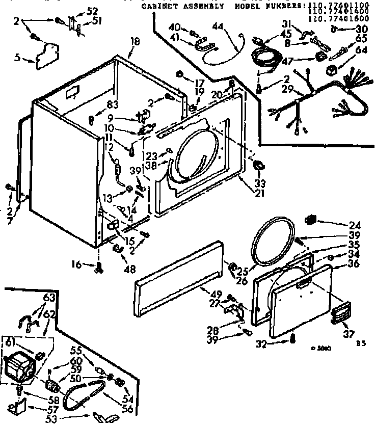 Kenmore 11077401600 cabinet assembly diagram