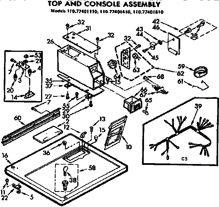 Kenmore 11077401110 top and console assembly diagram