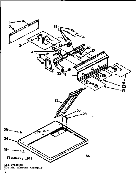 Kenmore 11077430600 top and console assembly diagram