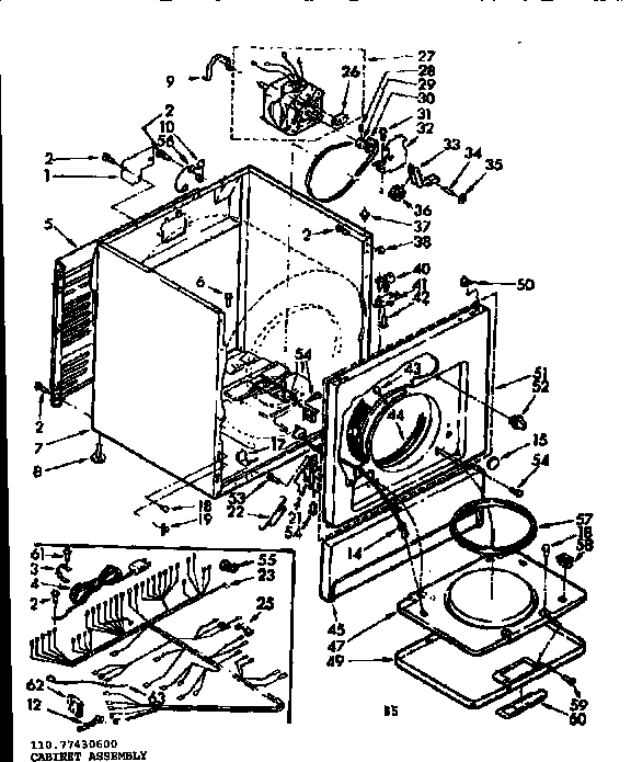 Kenmore 11077430600 cabinet assembly diagram