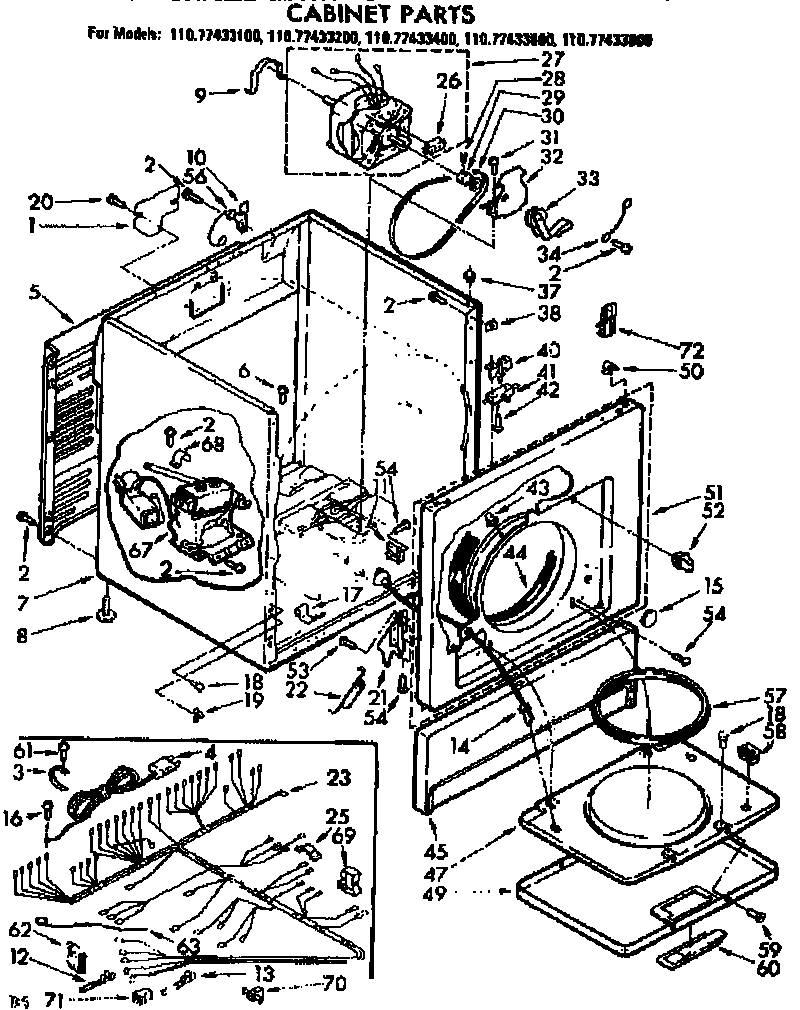 Kenmore 11077433100 cabinet parts diagram