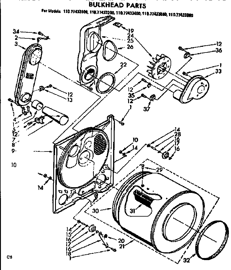 Kenmore 11077433100 bulkhead parts diagram