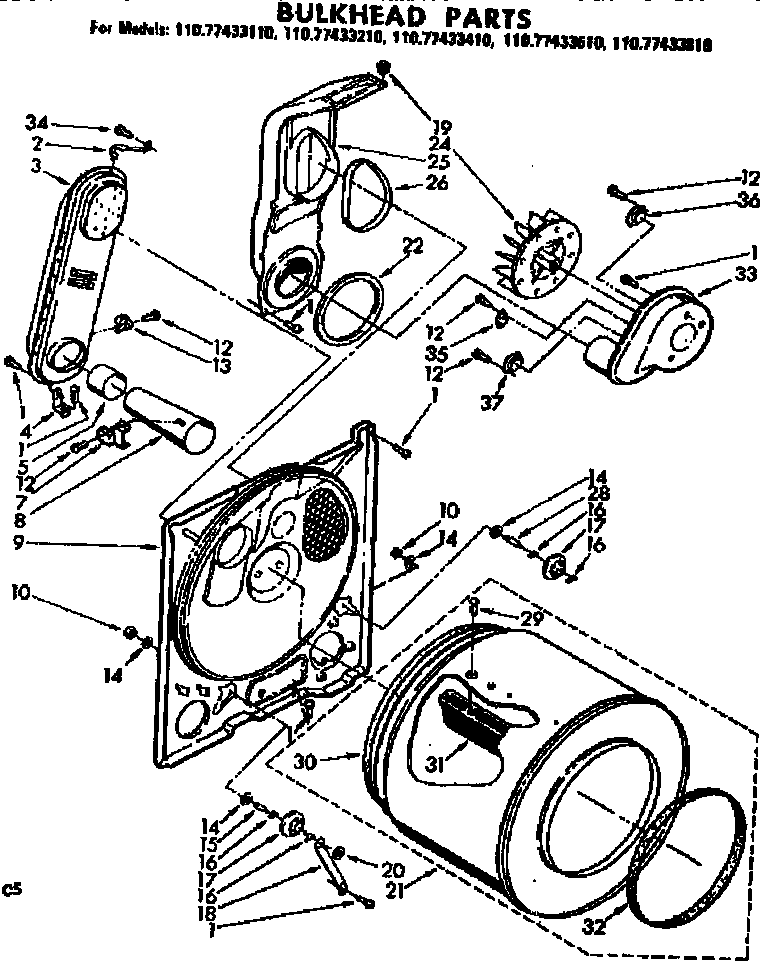 Kenmore 11077433110 bulkhead parts diagram