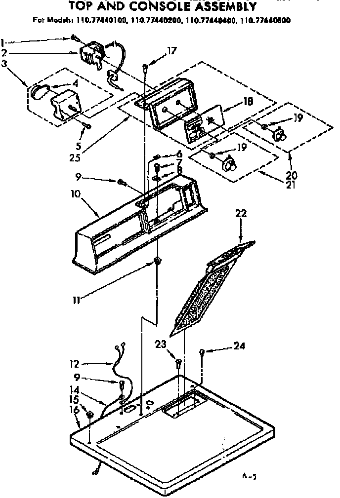 Sears 11077440400 top and console asm diagram