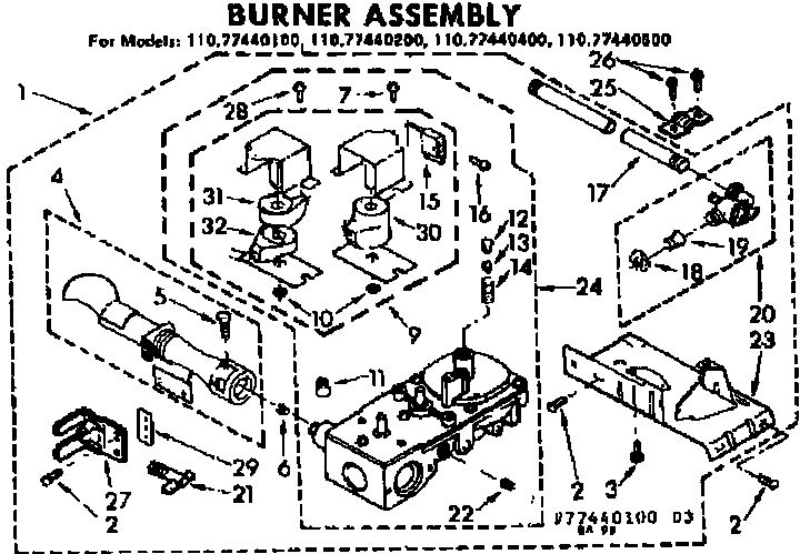 Sears 11077440400 burner asm diagram